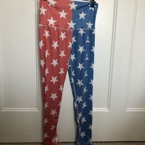 HAODUOYI red and Blue Star American Leggings size medium NWOT